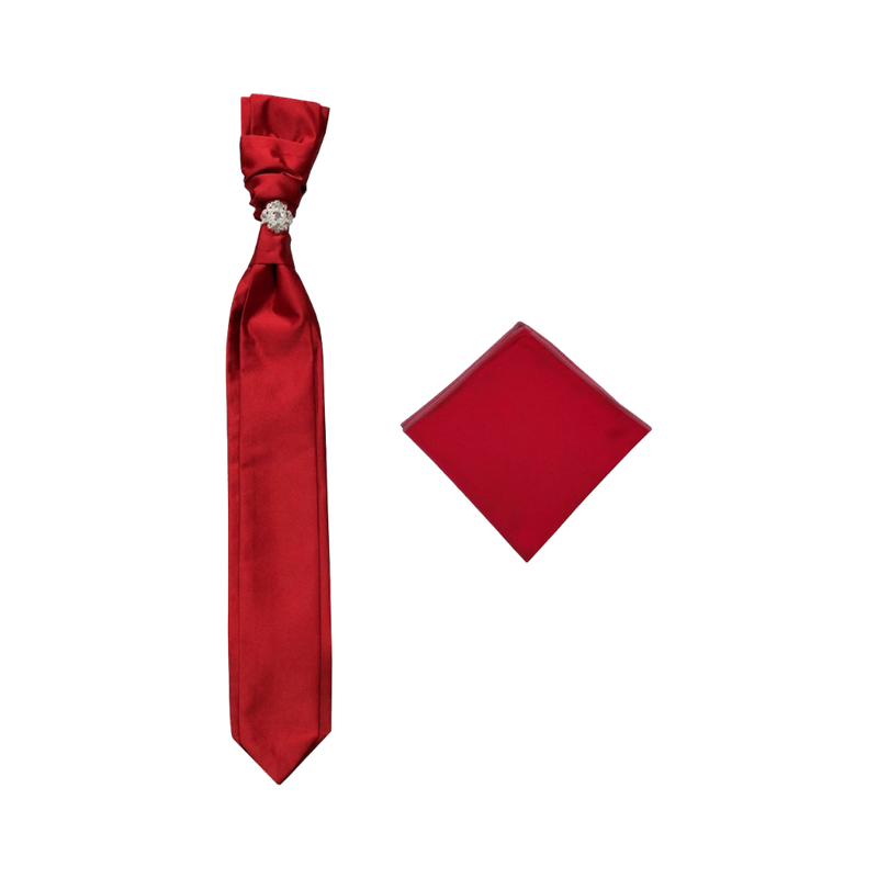 Red Fashion Design Necktie  Cravat with Sliver Diamonds Ring and Handkerchief Set