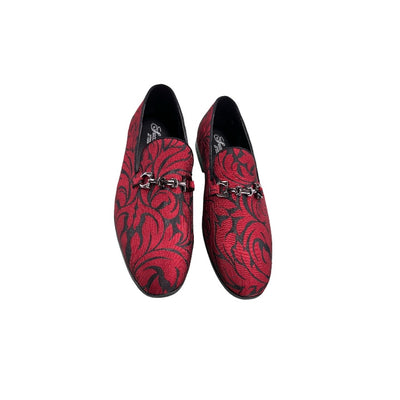 Red Men's Paisley Slip-On Shoes Luxury Fashion Design with Buckle SH-3620