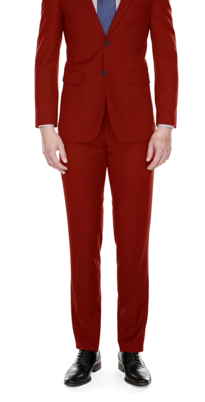 Red Men's Slim-Fit Suit Single Breast Notch Lapel Plat Front Pants Style-PYS02