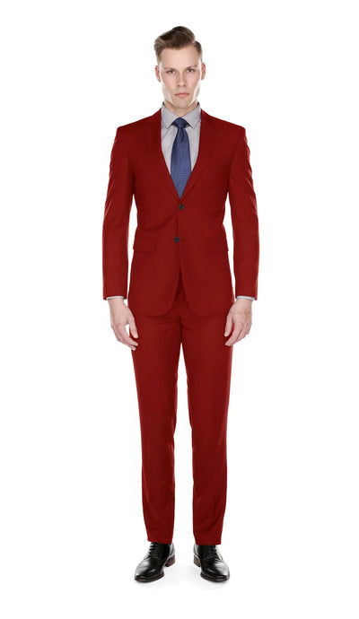 Red Men's Slim-Fit Suit Single Breast Notch Lapel Plat Front Pants Style-PYS02