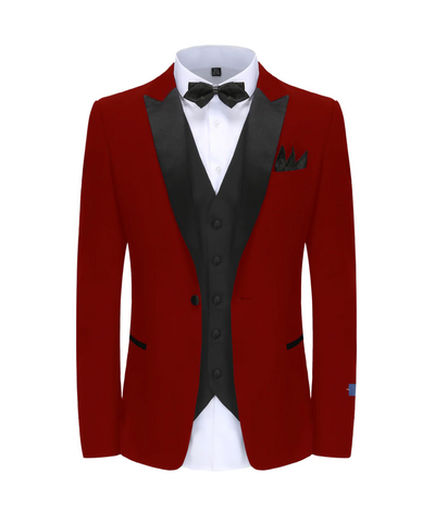 Red Men's Tuxedo Slim-Fit Black Satin Peak Lapel One Button TX-500