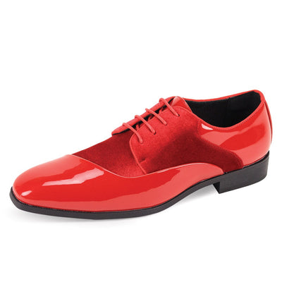 Red Men's Velvet and Patent Leather Lace-Up Dress Shoe Style No-7023