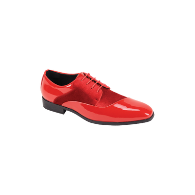 Red Men's Velvet and Patent Leather Lace-Up Dress Shoe Style No-7023