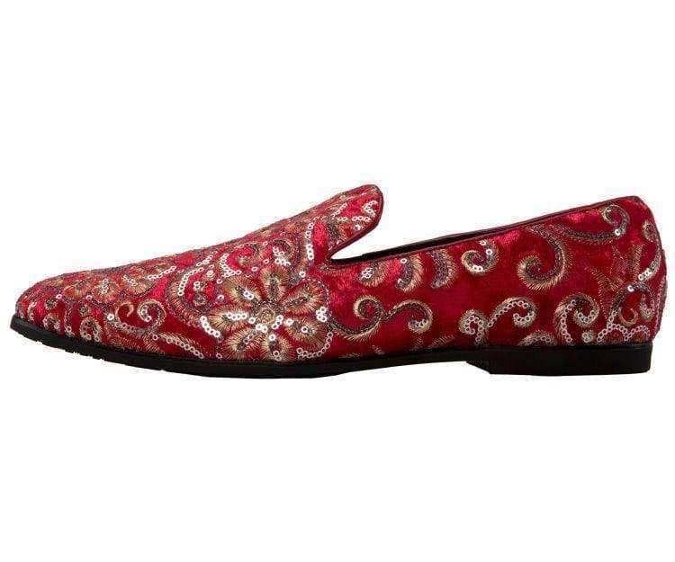 Red and Gold Sequin Loafers Luxury Design Men&