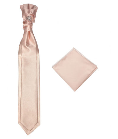 Rose Gold Fashion Design Men's Tie Cravat with Sliver Diamonds Ring and Handkerchief Set