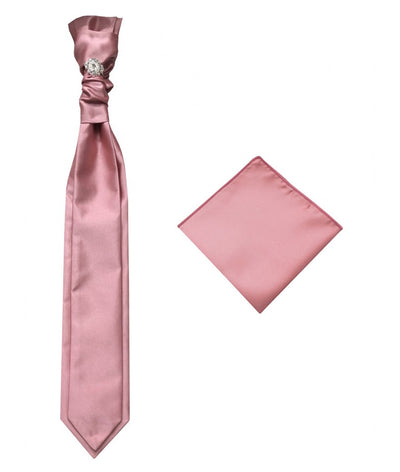 Dusty Pink Necktie Cravat with Sliver Diamonds Ring and Handkerchief Set