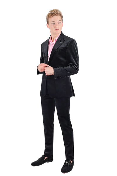 Rossi Man Slim-Fit Shinny Black Satin Material Men's Suit One Buttons