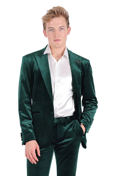 Rossi Man Slim-Fit Shinny Hunter Green Satin Material Men's Suit