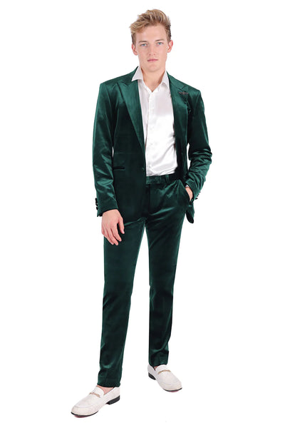 Rossi Man Slim-Fit Shinny Hunter Green Satin Material Men's Suit