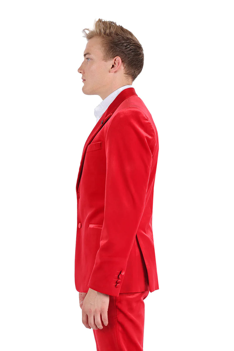 Rossi Man Slim-Fit Shinny Red Satin Fabric Men&
