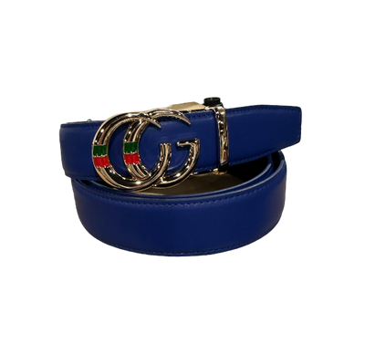 Royal Blue Men's Leather Belt G G Gold Buckle Belt Luxury Style Red and Green Strip