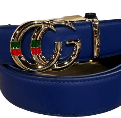 Royal Blue Men's Leather Belt G G Gold Buckle Belt Luxury Style Red and Green Strip