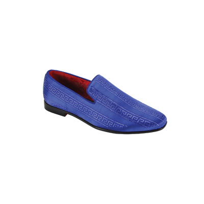 Royal Blue Men's Satin Material Slip-On Loafer Shoes Stones Design