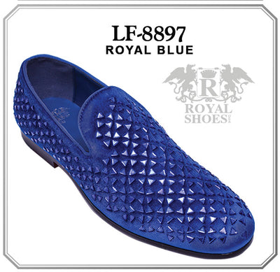 Royal Blue Velvet Glitter Men's Fancy Loafer Shoes Slip-On style no-8897