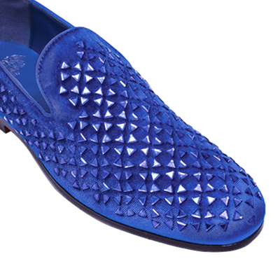 Royal Blue Velvet Glitter Men's Fancy Loafer Shoes Slip-On style no-8897