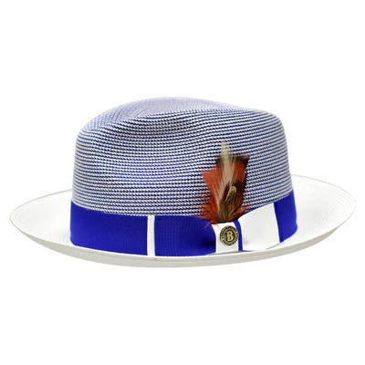 Royal Blue and White Georgio Collection 2-Tone Straw Fedora Hat by Bruno Capelo