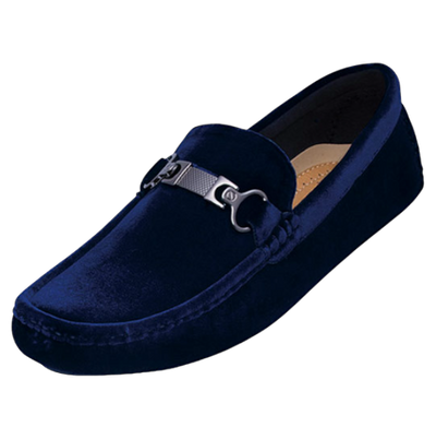 Royal Shoes Navy Suede Leather Material with Sliver Buckle Style MOC-69 Blue