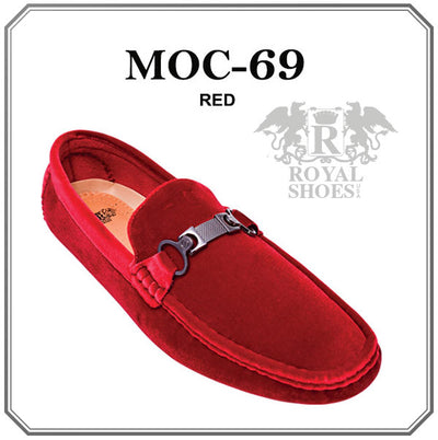 Royal Shoes Red Suede Leather Material with Sliver Buckle Style MOC-69 RED