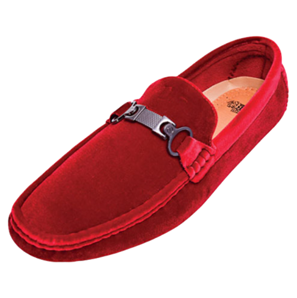 Royal Shoes Red Suede Leather Material with Sliver Buckle Style MOC-69 RED