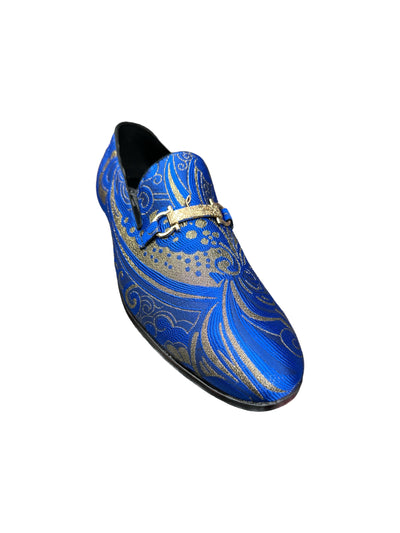 Royal and Gold Paisley Men's Slip-On Shoes Fashion Design Gold Buckle SH3573-8