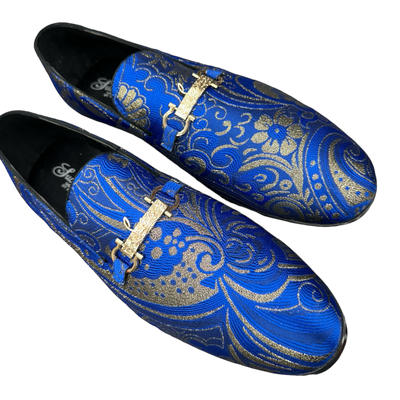 Royal and Gold Paisley Men's Slip-On Shoes Fashion Design Gold Buckle SH3573-8