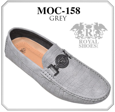 Royal shoes grey loafer men's black printed suede leather with metal buckle