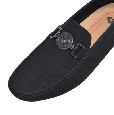Royal shoes black loafer men's black printed suede leather