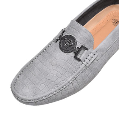 Royal shoes grey loafer men's black printed suede leather with metal buckle