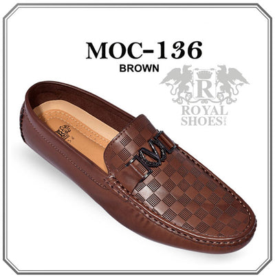 Royal shoes brown men's casual loafer slip-on printed leather driver