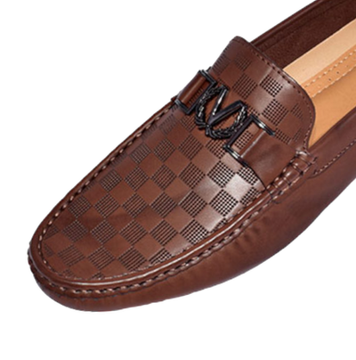 Royal shoes brown men's casual loafer slip-on printed leather driver