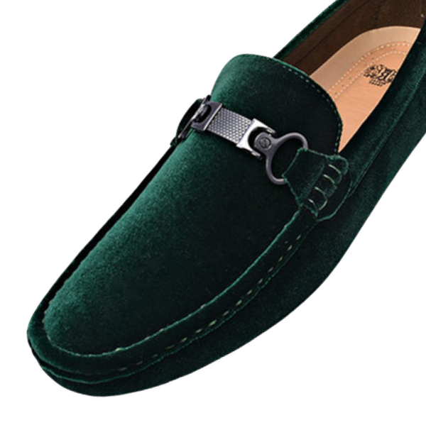 Hunter Green Men’s Loafers Suede Material with Buckle