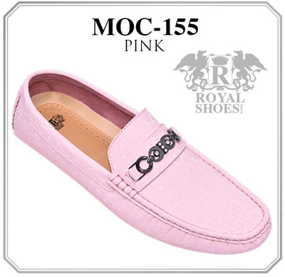 Royal shoes pink men's casual loafer slip-on printed leather driver