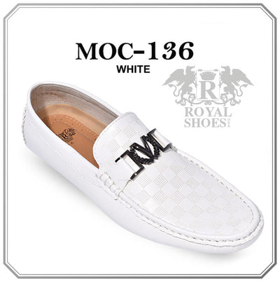 White Men's Casual Loafer Slip-On Printed Leather Summer Shoes Style No-136