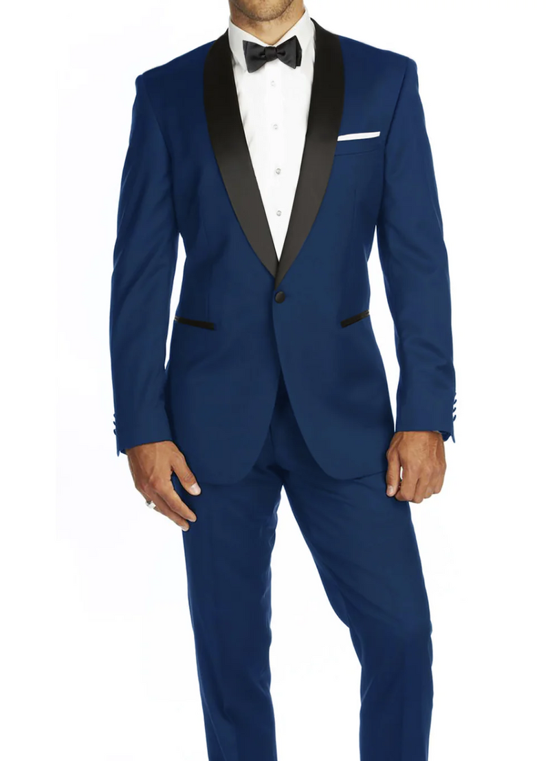 Indigo Blue Slim-Fit Tuxedo Single Breasted Black Shawl Lapel Style-PTX02