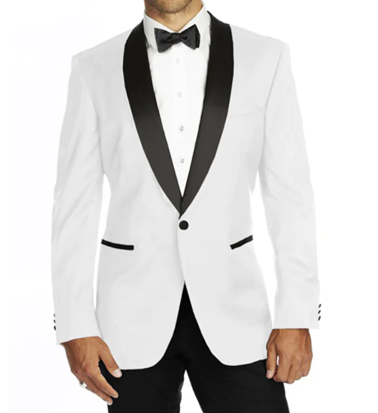 White Black Slim-Fit Tuxedo Single Breasted Black Shawl Lapel Style-PTX02