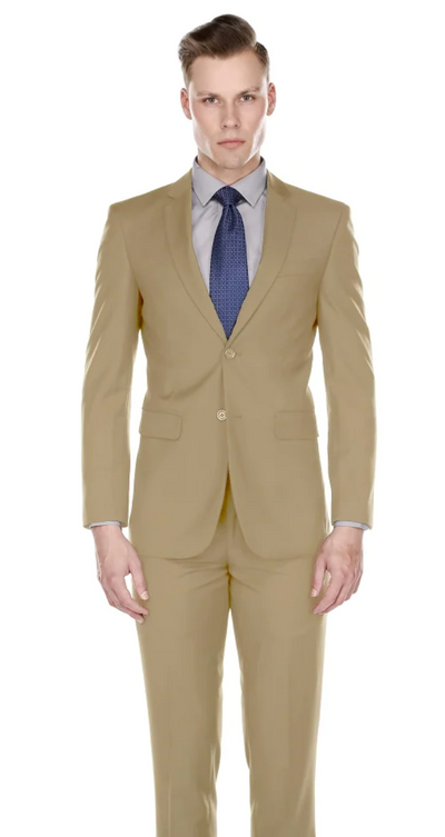 Tan Men's Slim-Fit Suit Single Breast Notch Lapel Flat Front Pants Style-PYS02