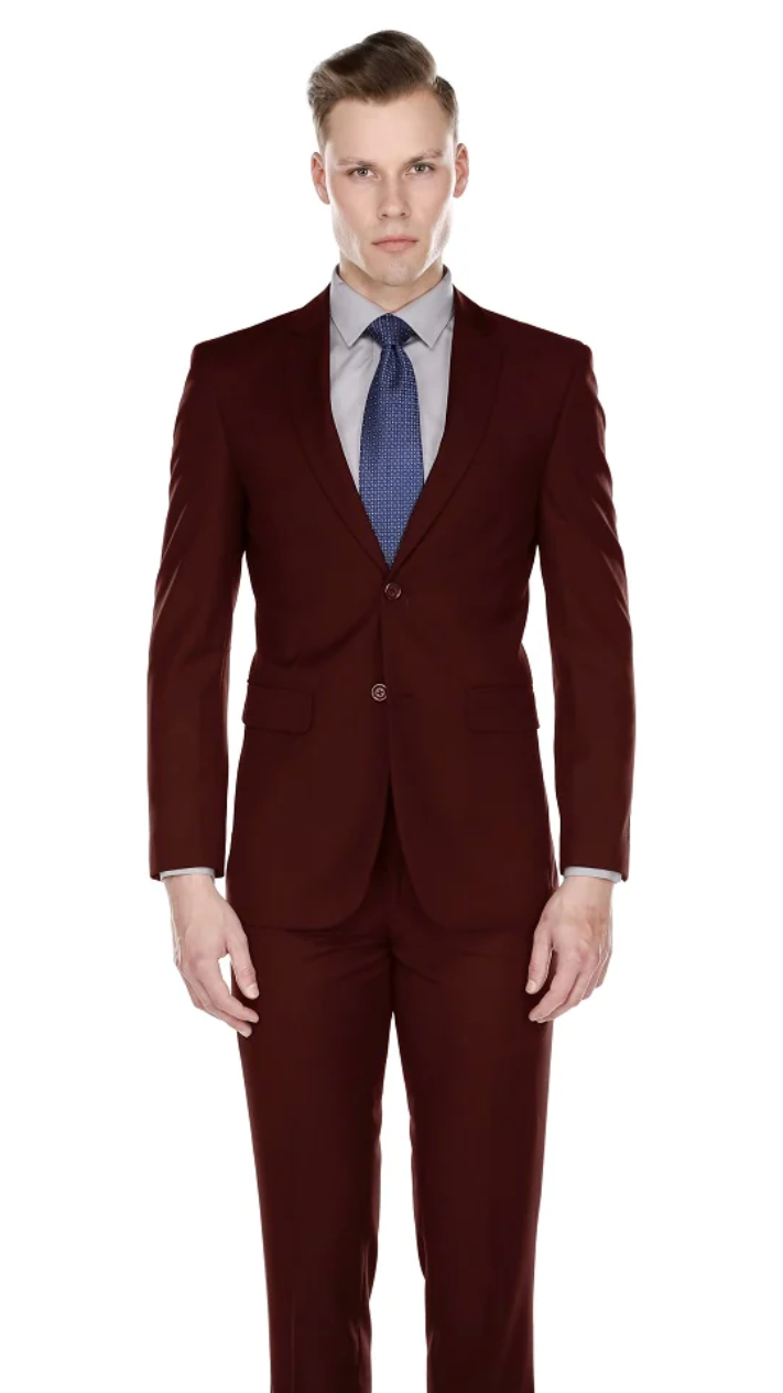 Men's Burgundy Skinny Fit Suit with Vested Style main image 0