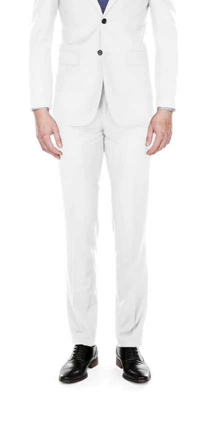 White Men's Slim-Fit Suit Single Breast Notch Lapel Plat Front Pants Style-PYS02