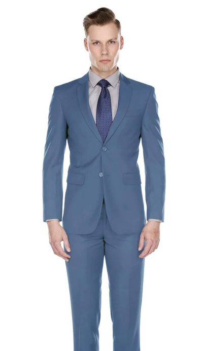 Slate Blue Men's Slim-Fit Suit Single Breast Notch Lapel Plat Front Pants Style-PYS02