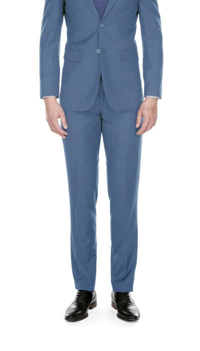 Slate Blue Men's Slim-Fit Suit Single Breast Notch Lapel Plat Front Pants Style-PYS02