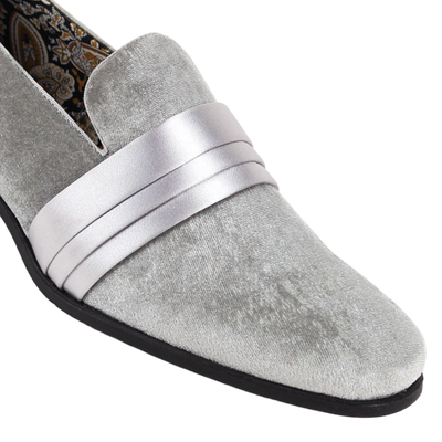 Sliver Grey Men's Velvet Loafer Prom Fashion Design Shoes Style-7021