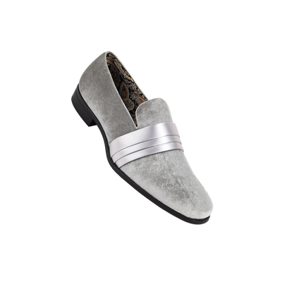 Sliver Grey Men's Velvet Loafer Prom Fashion Design Shoes Style-7021