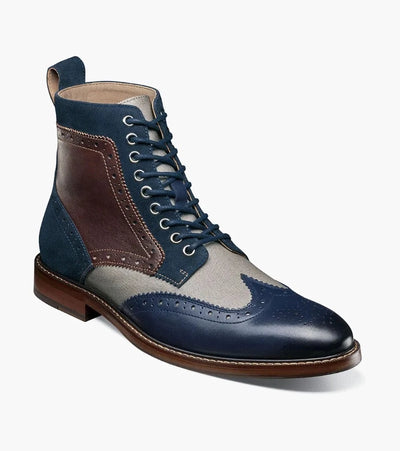 Stacy Adams Blue Grey Men's Wingtip Lace-Up Casual Boot Genuine Leather
