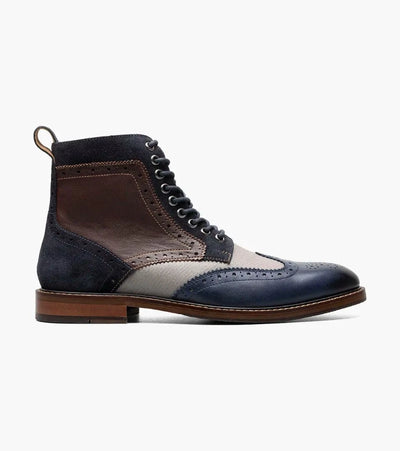Stacy Adams Blue Grey Men's Wingtip Lace-Up Casual Boot Genuine Leather