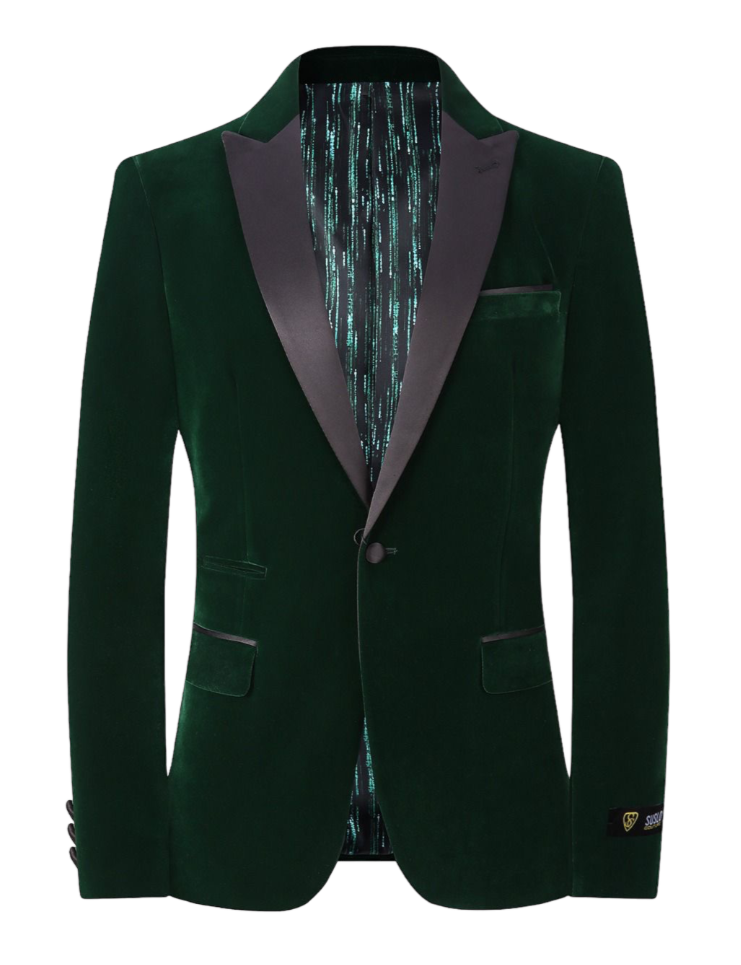 Tea Green Slim Fit Notch Lapel Men's Plaid Wool Blazer
