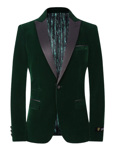 Green Men's velvet Blazer Peak Lapel Slim-Fit with Bowtie Style No : VS1602