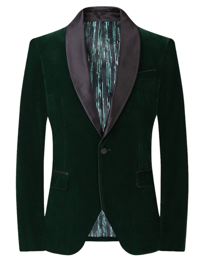 Hunter Green Men's velvet Blazer Shall Lapel Slim-Fit with Bowtie
