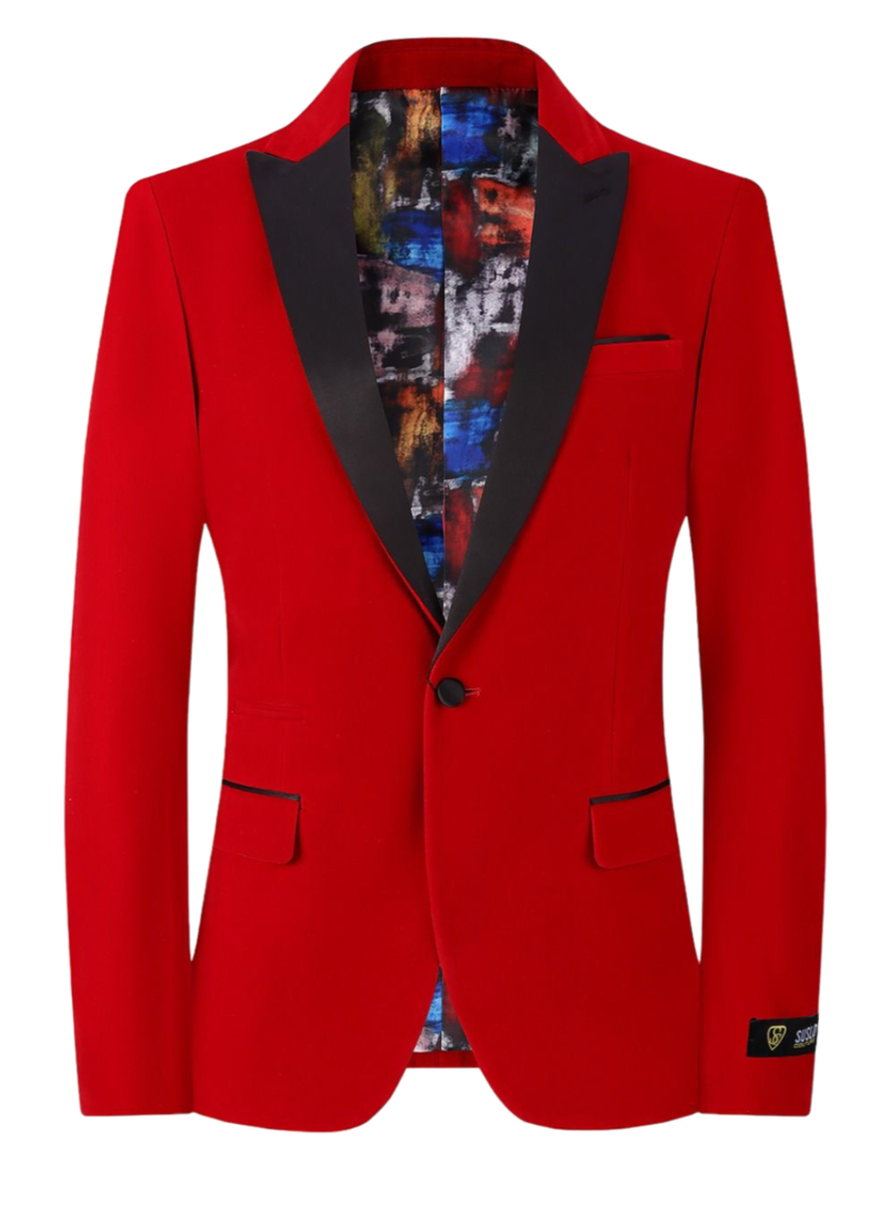 Men's Red Flap Besom Pocket Designer Fashion Dress Casual Blazer