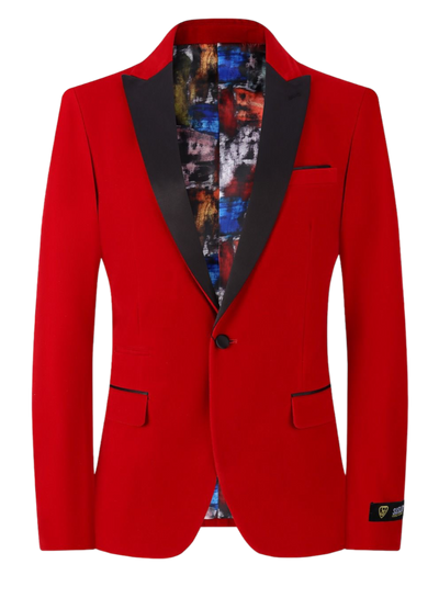 Red Men's velvet Blazer Peak Lapel Slim-Fit with Bowtie