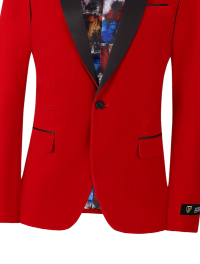 Red Men's velvet Blazer Peak Lapel Slim-Fit with Bowtie
